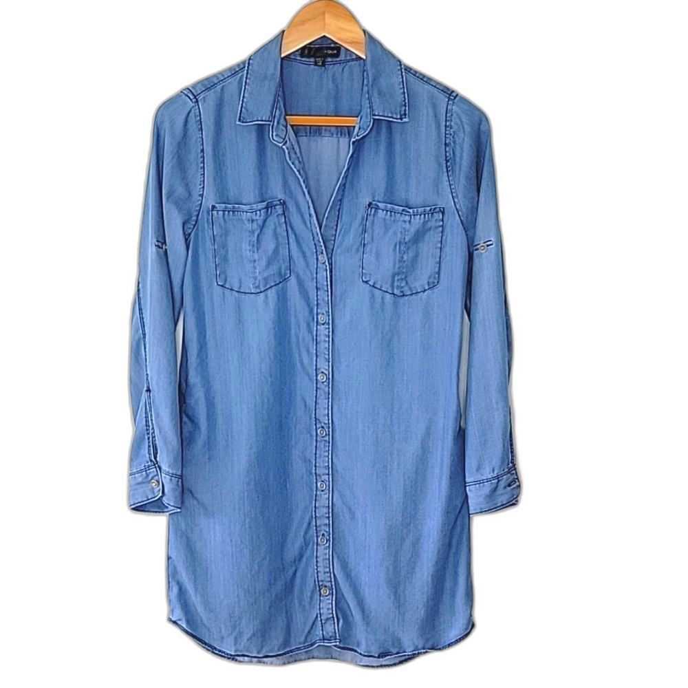 AQUA Bloomingdale's Blue 100% Tencel Long Sleeve Collared Tunic Shirt size XS